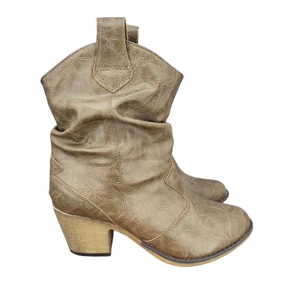 Charles Albert Western Boots Womens 8 M Brown Faux Leather Slouch Block Heels - Picture 1 of 12